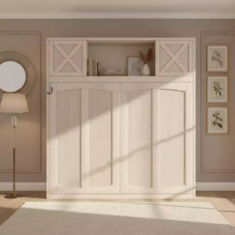 Full Size Murphy Bed with Overhead Storage & Decorative Cabinet Doors