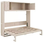Lit escamotable grand format avec rangements supérieurs et portes d'armoire décoratives
