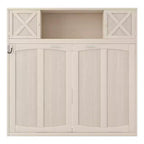 Lit escamotable grand format avec rangements supérieurs et portes d'armoire décoratives