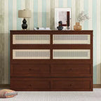 Lit escamotable Queen Size, Armoire-lit en pin avec décorations en rotin et tiroir de rangement Noyer