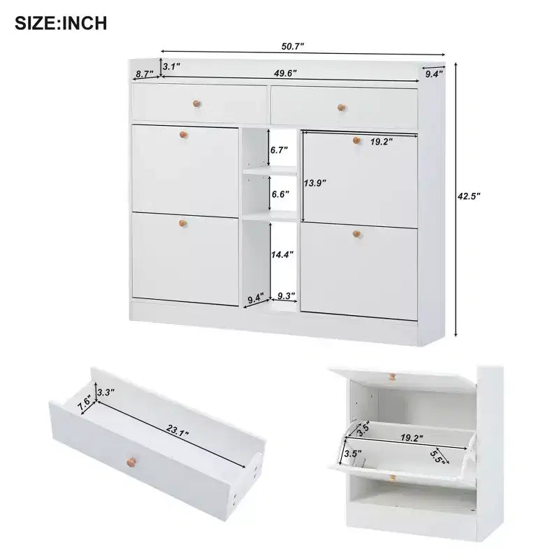 Modern Freestanding Shoe Cabinet Side Board with Adjustable Shelves/Flip Drawers,Minimalist Shoe Rack for Corridors, Entrances