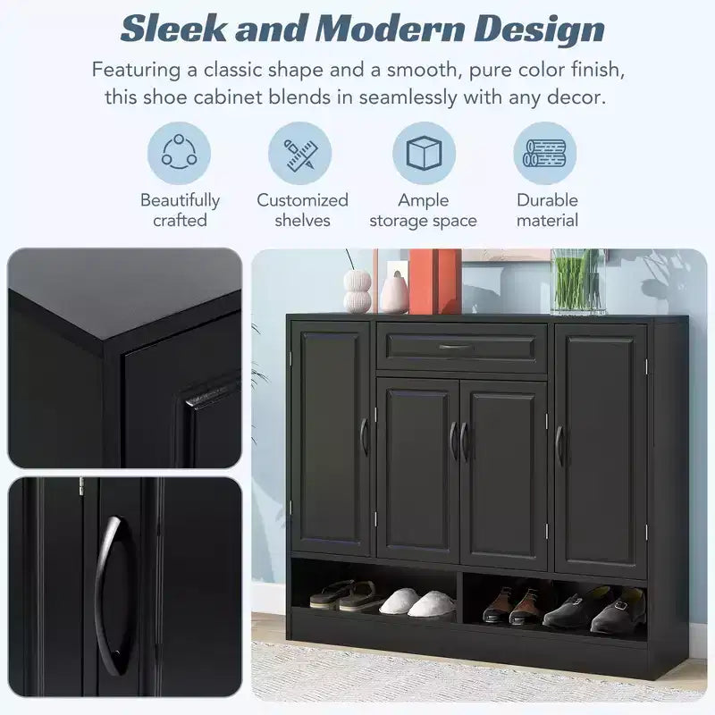 Modern Freestanding Shoe Cabinet Side Board with Adjustable Shelves/Flip Drawers,Minimalist Shoe Rack for Corridors, Entrances
