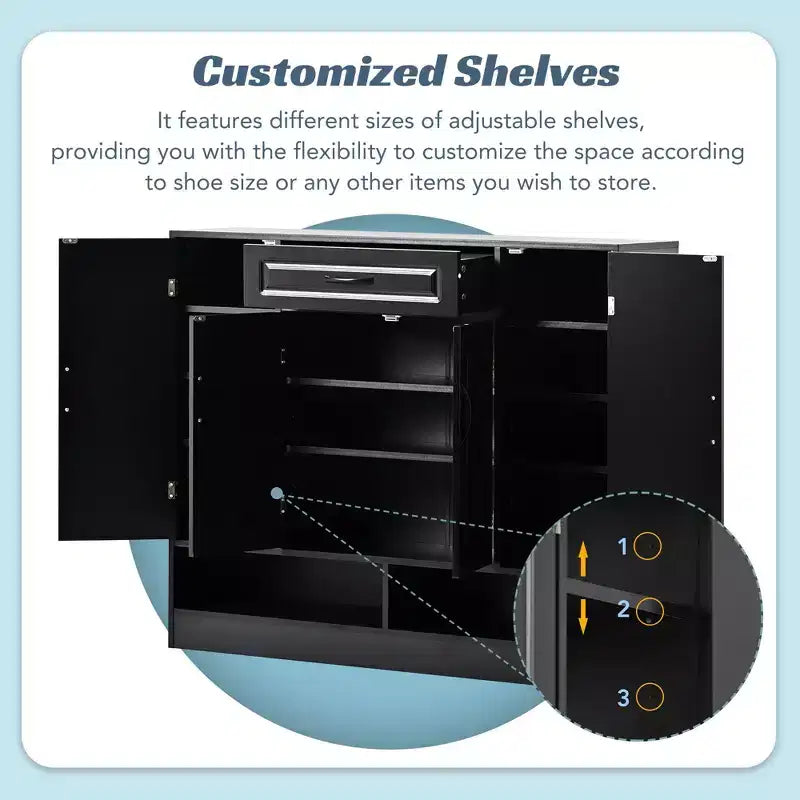 Modern Freestanding Shoe Cabinet Side Board with Adjustable Shelves/Flip Drawers,Minimalist Shoe Rack for Corridors, Entrances