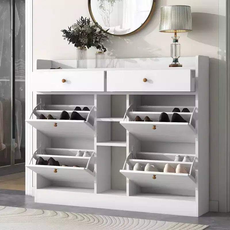 Modern Freestanding Shoe Cabinet Side Board with Adjustable Shelves/Flip Drawers,Minimalist Shoe Rack for Corridors, Entrances