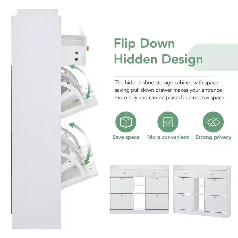 Modern Freestanding Shoe Cabinet Side Board with Adjustable Shelves/Flip Drawers,Minimalist Shoe Rack for Corridors, Entrances