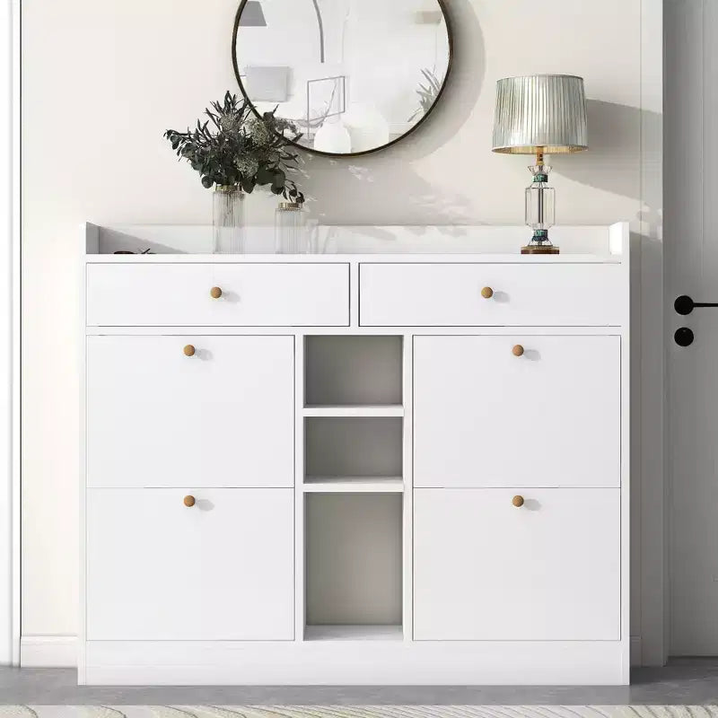 Modern Freestanding Shoe Cabinet Side Board with Adjustable Shelves/Flip Drawers,Minimalist Shoe Rack for Corridors, Entrances