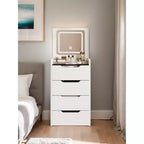 Coiffeuse 3-en-1 avec miroir basculant, coiffeuse compacte avec plateau en verre visible et tabouret rembourré, coiffeuse pour chambre à coucher