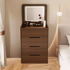 Coiffeuse 3-en-1 avec miroir basculant, coiffeuse compacte avec plateau en verre visible et tabouret rembourré, coiffeuse pour chambre à coucher