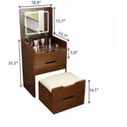 Coiffeuse 3-en-1 avec miroir basculant, coiffeuse compacte avec plateau en verre visible et tabouret rembourré, coiffeuse pour chambre à coucher