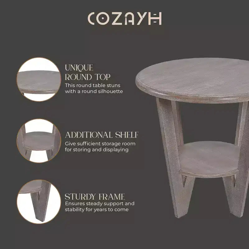 Table d'appoint et étagère de rangement rustiques en bois de ferme, gris vintage