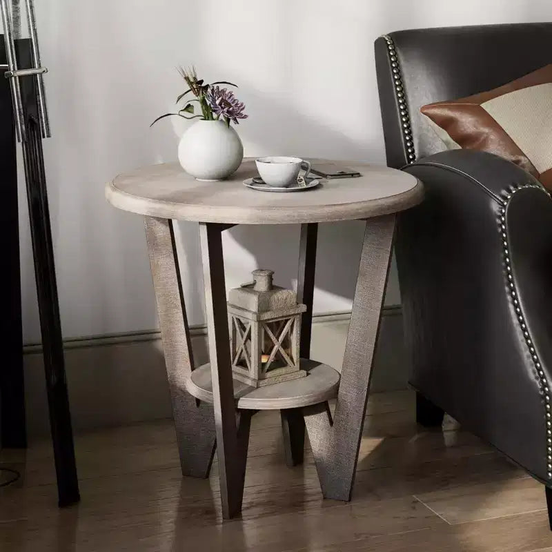 Table d'appoint et étagère de rangement rustiques en bois de ferme, gris vintage