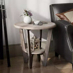 Table d'appoint et étagère de rangement rustiques en bois de ferme, gris vintage