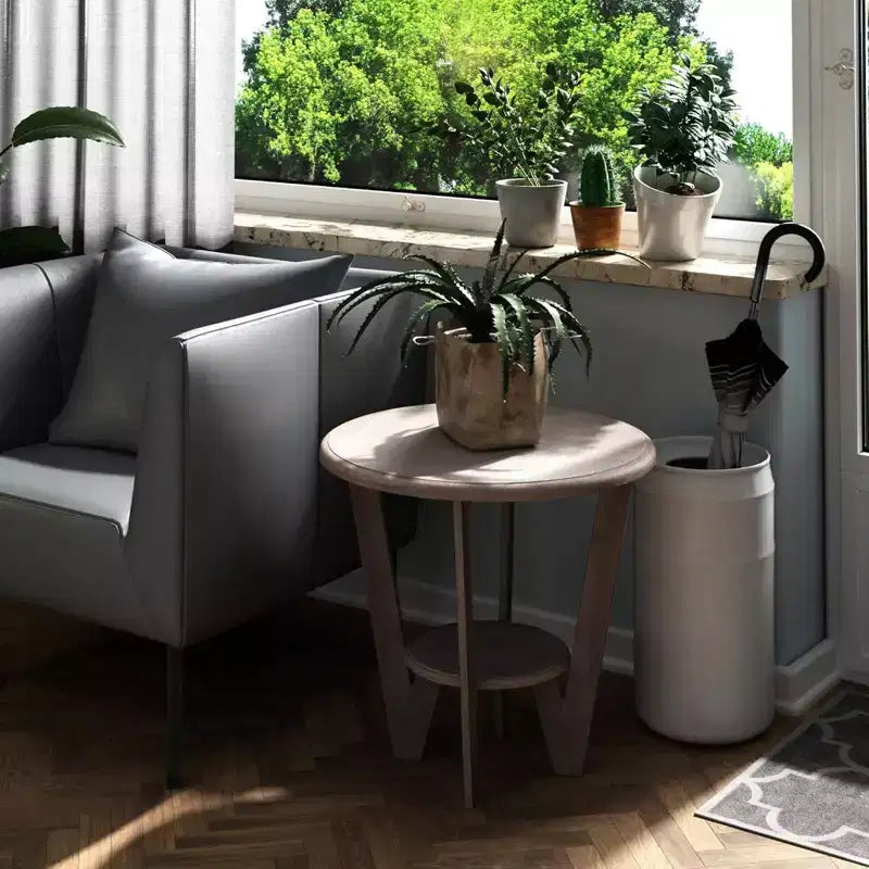 Table d'appoint et étagère de rangement rustiques en bois de ferme, gris vintage