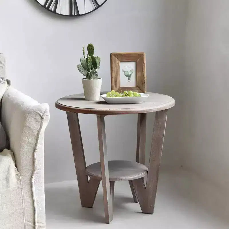 Table d'appoint et étagère de rangement rustiques en bois de ferme, gris vintage