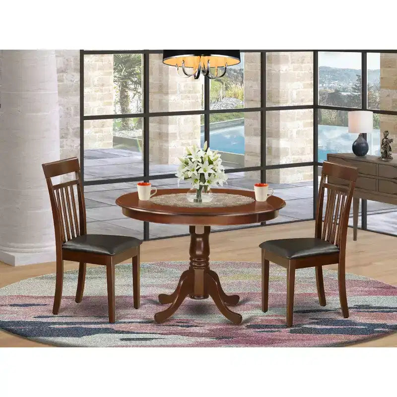 3-Piece Mahogany Finish Solid Wood Top Dining Table with 2 Chairs