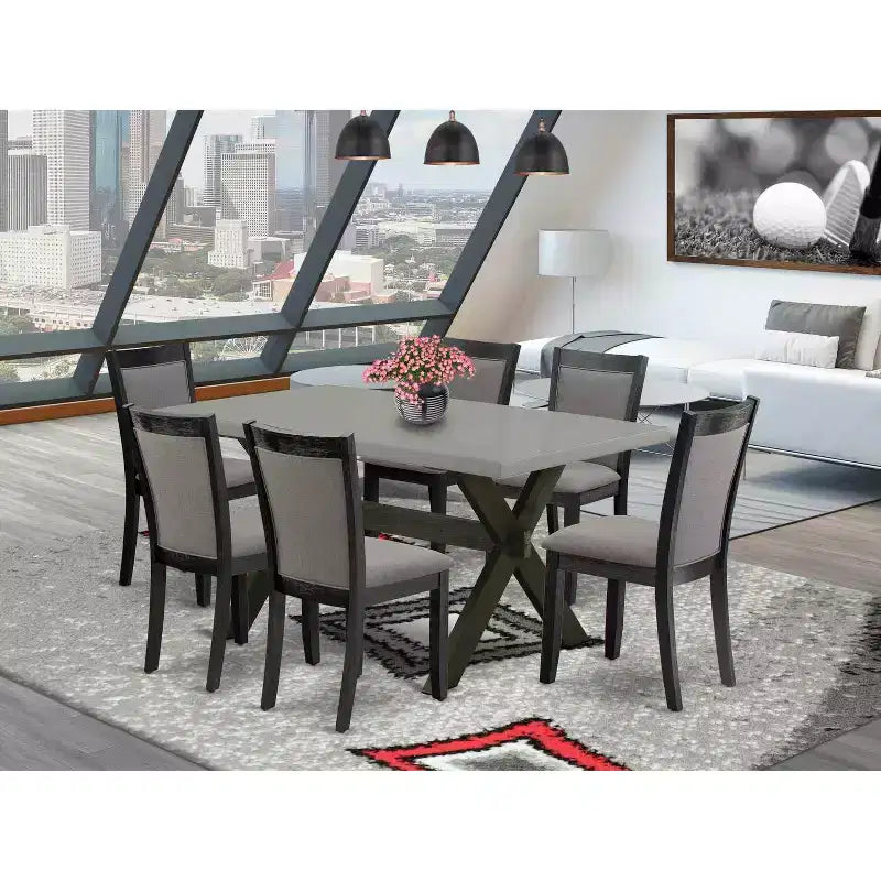 7-Piece Natural Oak Finish Solid Wood Top Dining Table with 6-Parson Chairs
