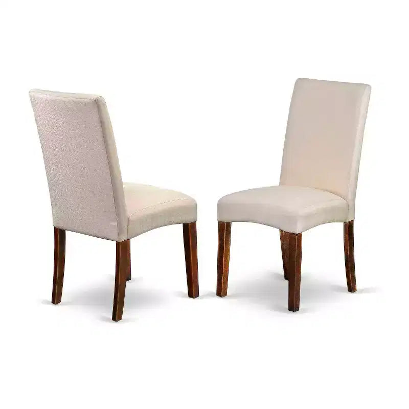 Mediterranean Dining - 3pc Rectangular Table w/ Leaf & 2 Parson Chairs - Cream Linen Fabric