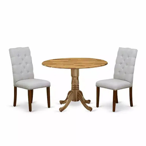 HomeStock 3-Pc Natural Oil Finish Solid Wood Top - Round Dining Room Set - Seats 4