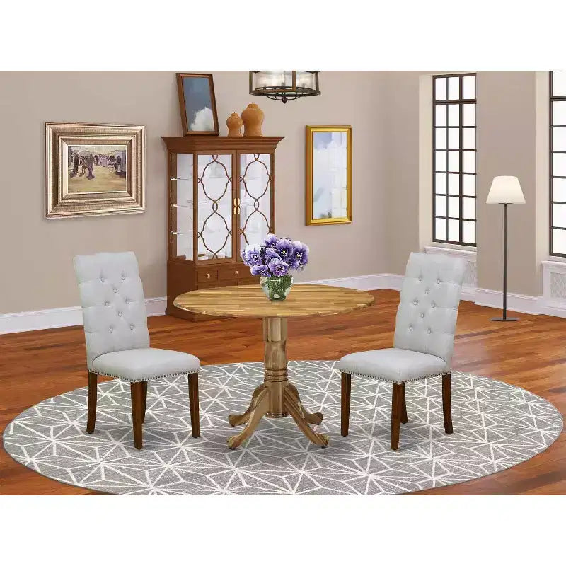3-Pc Natural Oil Finish Solid Wood Top - Round Dining Room - Seats 4