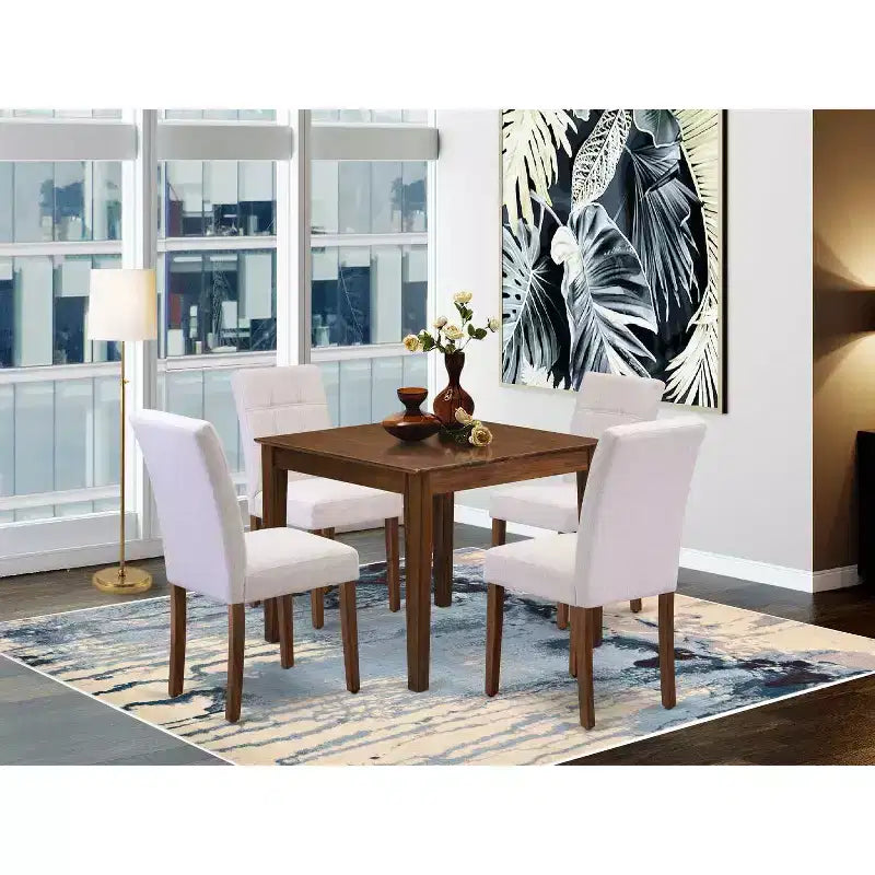 5-Piece Antique Walnut Finish Solid Wood Top - Square Dining Room - Seats 4