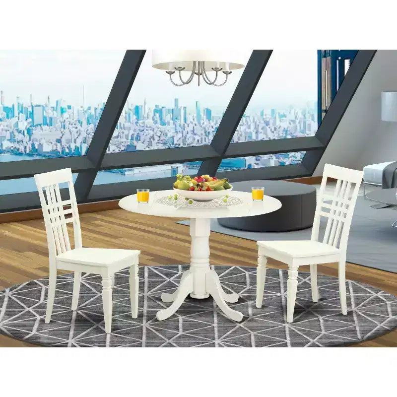 Round Kitchen Table - 3 Piece Dining Furniture with Dropleaf Table & 2 Chairs - 42 Inch White