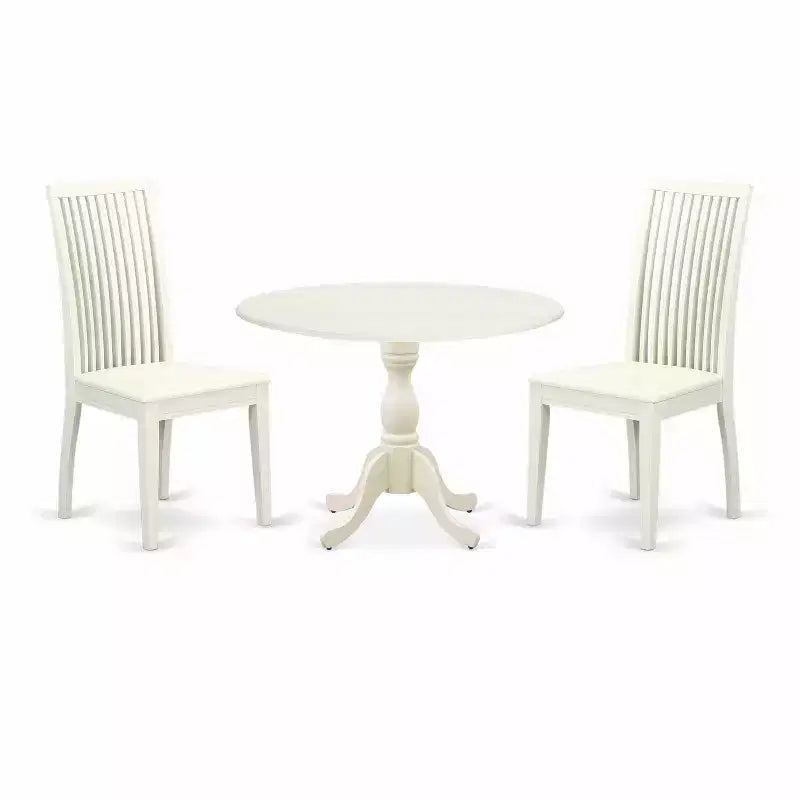 3-Piece Linen White Finish Solid Wood Top - Dining Room Set - Seats 4
