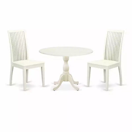 3-Piece Linen White Finish Solid Wood Top - Dining Room Set - Seats 4