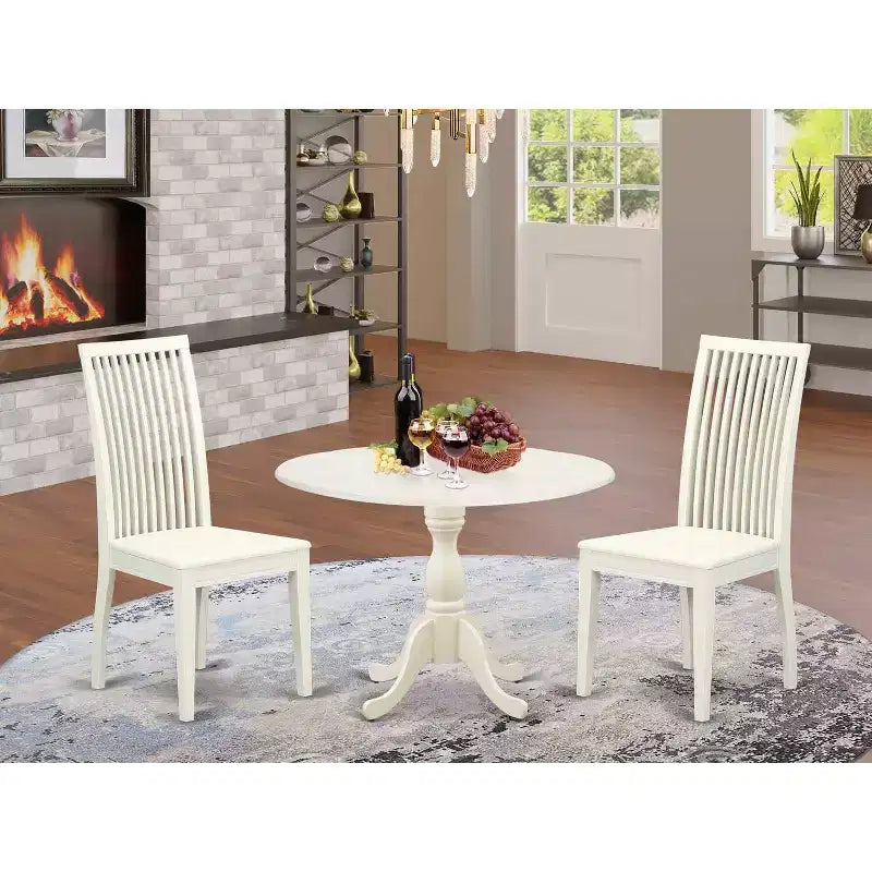 3-Piece Linen White Finish Solid Wood Top - Dining Room - Seats 4