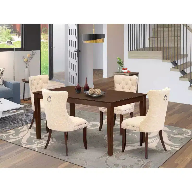 5-Piece Mahogany Finish Solid Wood Top Rectangular Dining Room - Seats 4