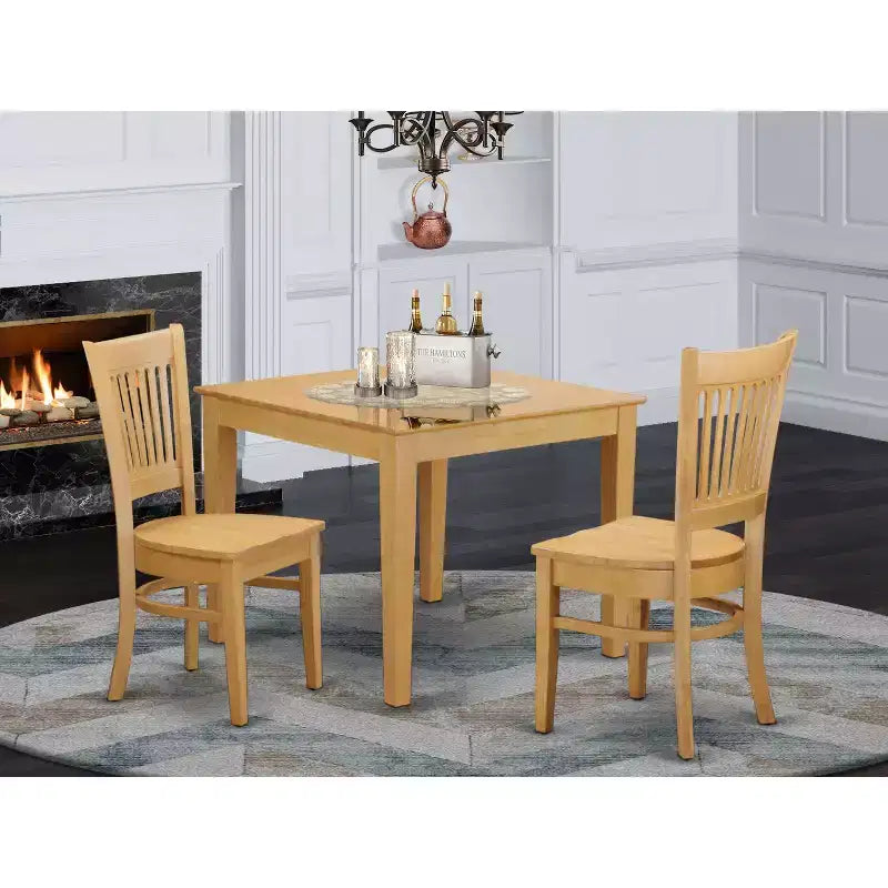 3-Piece Natural Brown Oak Finish Solid Wood Top Dining Table