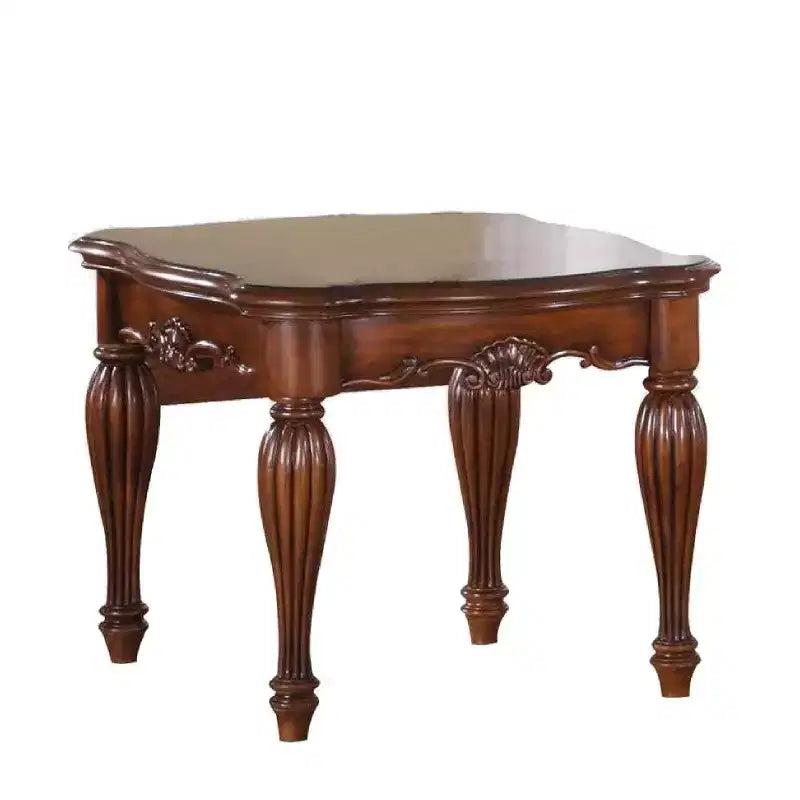 Square Top End Table With Scrolled Leg And Bottom Shelf, Cherry Brown