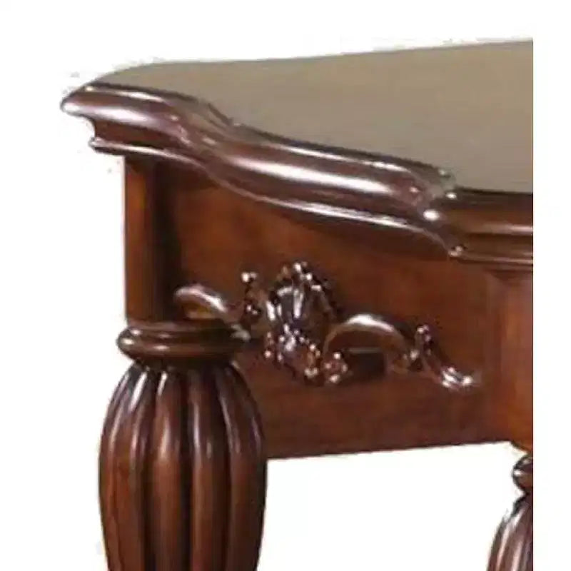 Square Top End Table With Scrolled Leg And Bottom Shelf, Cherry Brown