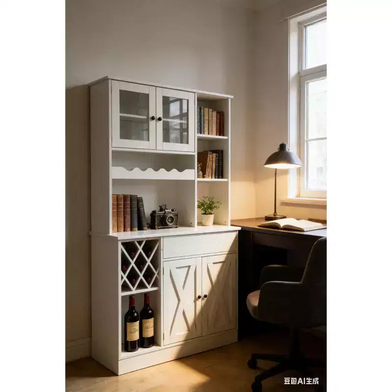 MDF Wine Cabinet, Acrylic Double Doors Upper Tier Display for Dining Room Bar