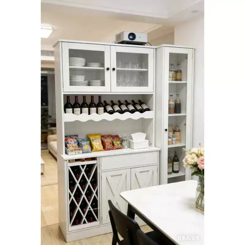 MDF Wine Cabinet, Acrylic Double Doors Upper Tier Display for Dining Room Bar