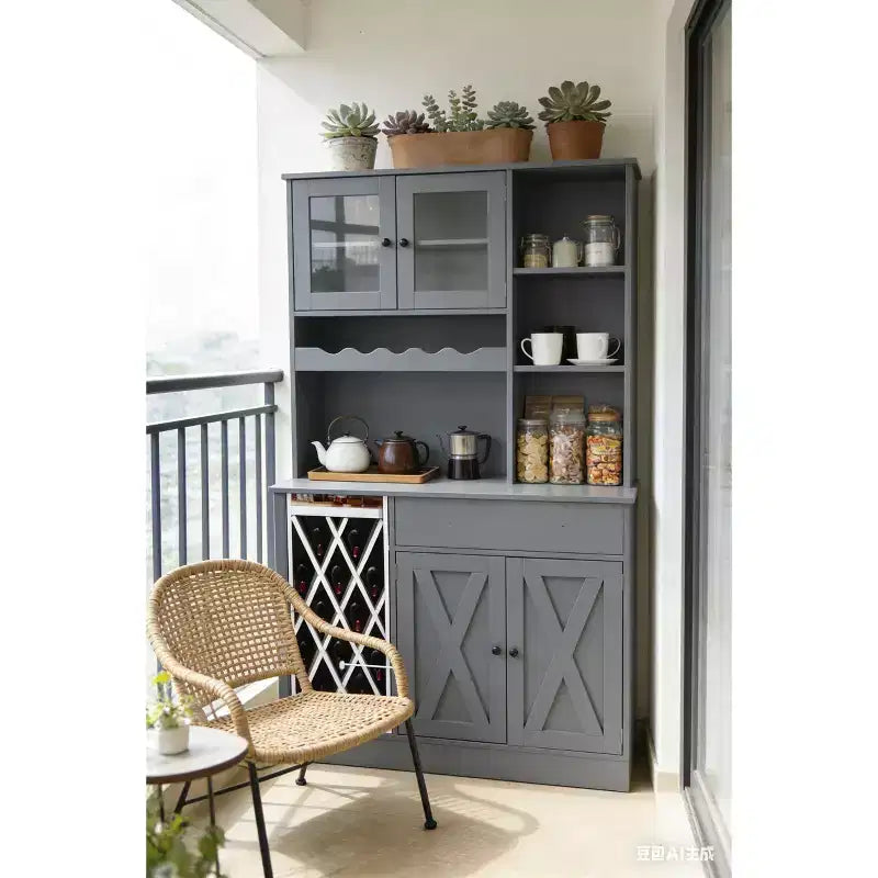 MDF Wine Cabinet, Acrylic Double Doors Upper Tier Display for Dining Room Bar