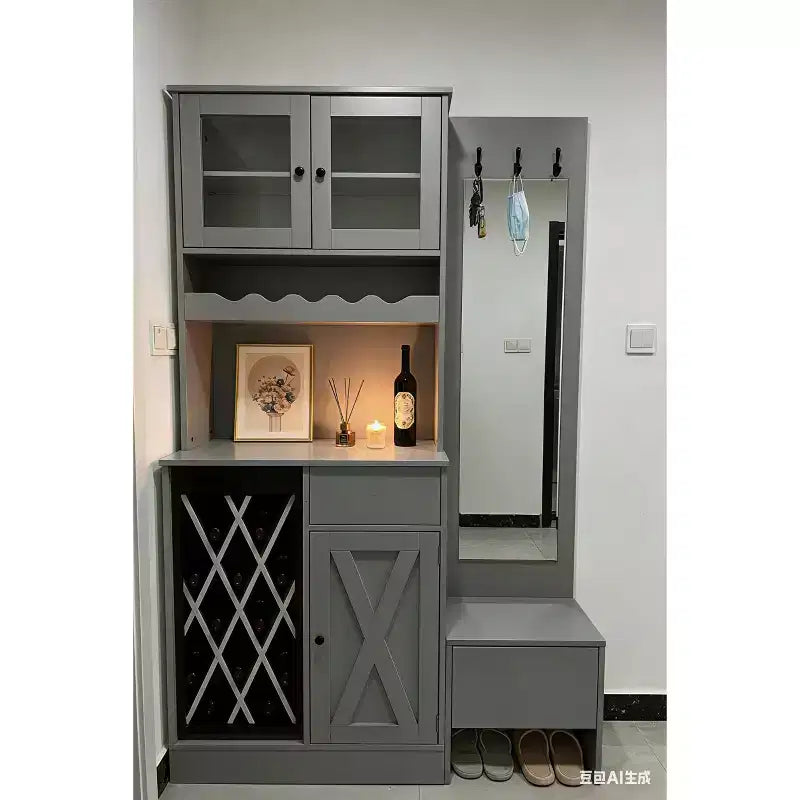 MDF Wine Cabinet, Acrylic Double Doors Upper Tier Display for Dining Room Bar