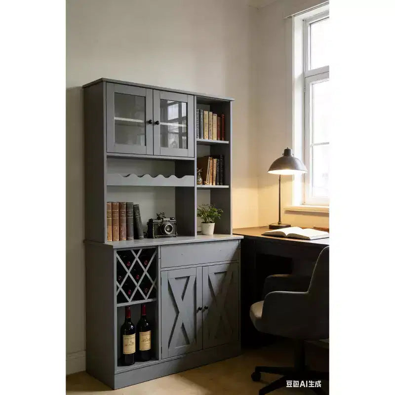 MDF Wine Cabinet, Acrylic Double Doors Upper Tier Display for Dining Room Bar