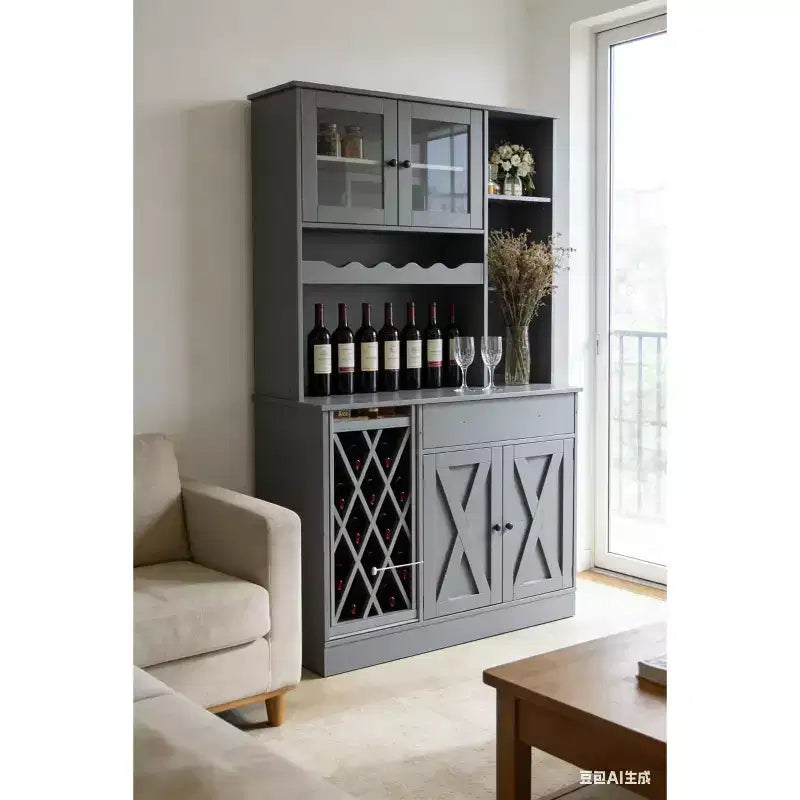 MDF Wine Cabinet, Acrylic Double Doors Upper Tier Display for Dining Room Bar