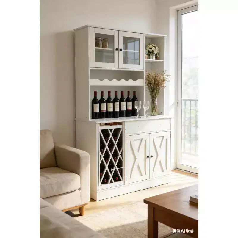 MDF Wine Cabinet, Acrylic Double Doors Upper Tier Display for Dining Room Bar