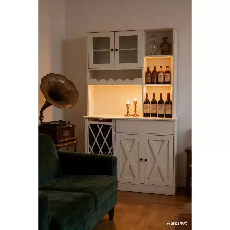 MDF Wine Cabinet, Acrylic Double Doors Upper Tier Display for Dining Room Bar