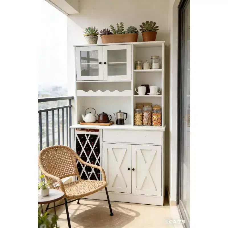 MDF Wine Cabinet, Acrylic Double Doors Upper Tier Display for Dining Room Bar
