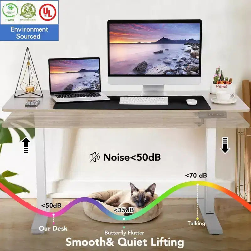 Standing Computer Desk Adjustable Height 63 24 Desk with outlet Rolling Wheels Dual-Beam Frame Mouse Pad Spliced Desktop Multifunctional