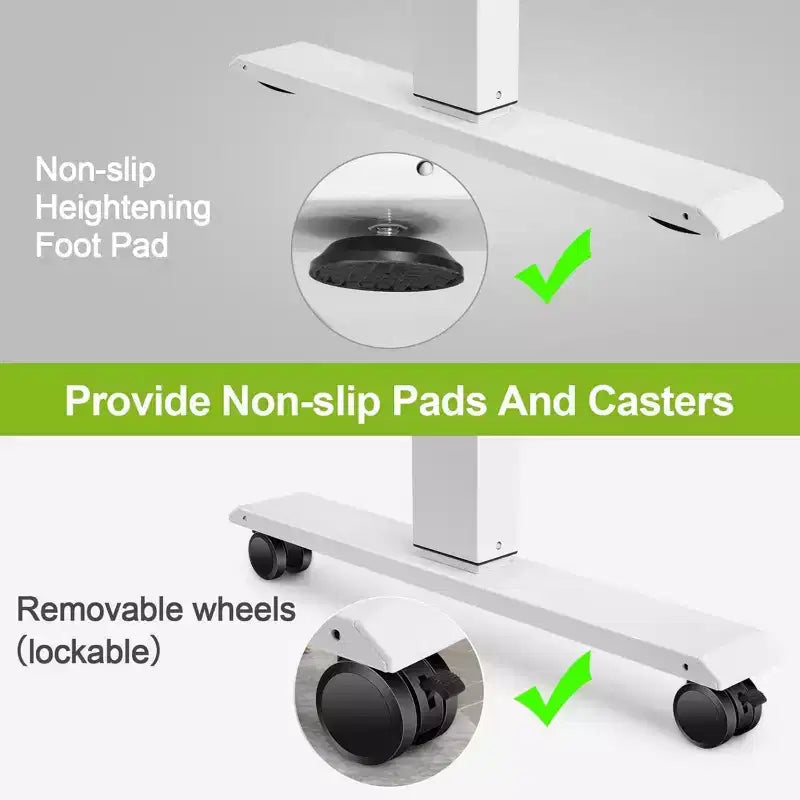 Standing Computer Desk Adjustable Height 63 24 Desk with outlet Rolling Wheels Dual-Beam Frame Mouse Pad Spliced Desktop Multifunctional