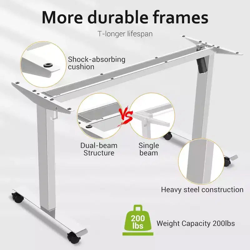 Standing Computer Desk Adjustable Height 63 24 Desk with outlet Rolling Wheels Dual-Beam Frame Mouse Pad Spliced Desktop Multifunctional