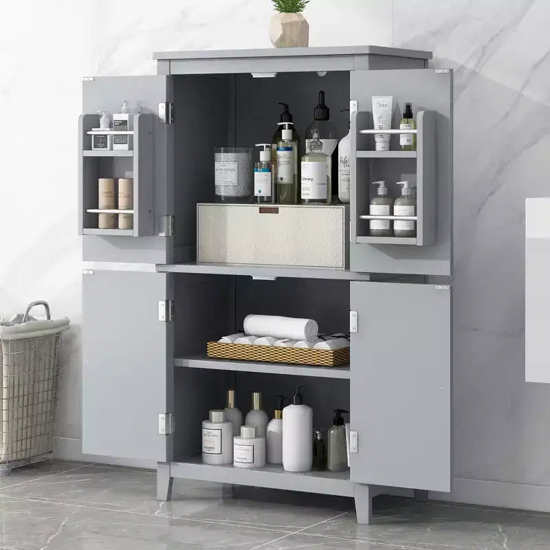 Space-Saving Bathroom Floor Storage Cabinet with Adjustable Shelves and Doors