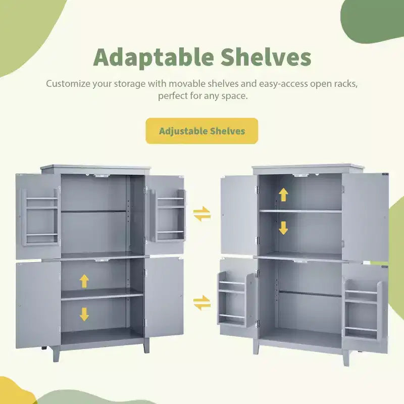 Space-Saving Bathroom Floor Storage Cabinet with Adjustable Shelves and Doors