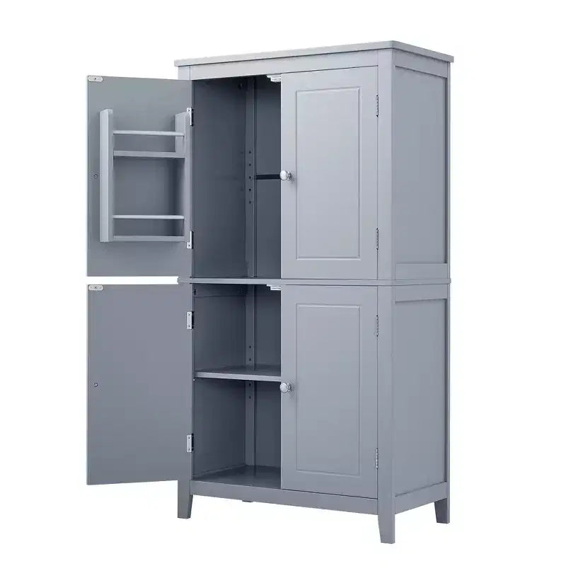 Space-Saving Bathroom Floor Storage Cabinet with Adjustable Shelves and Doors