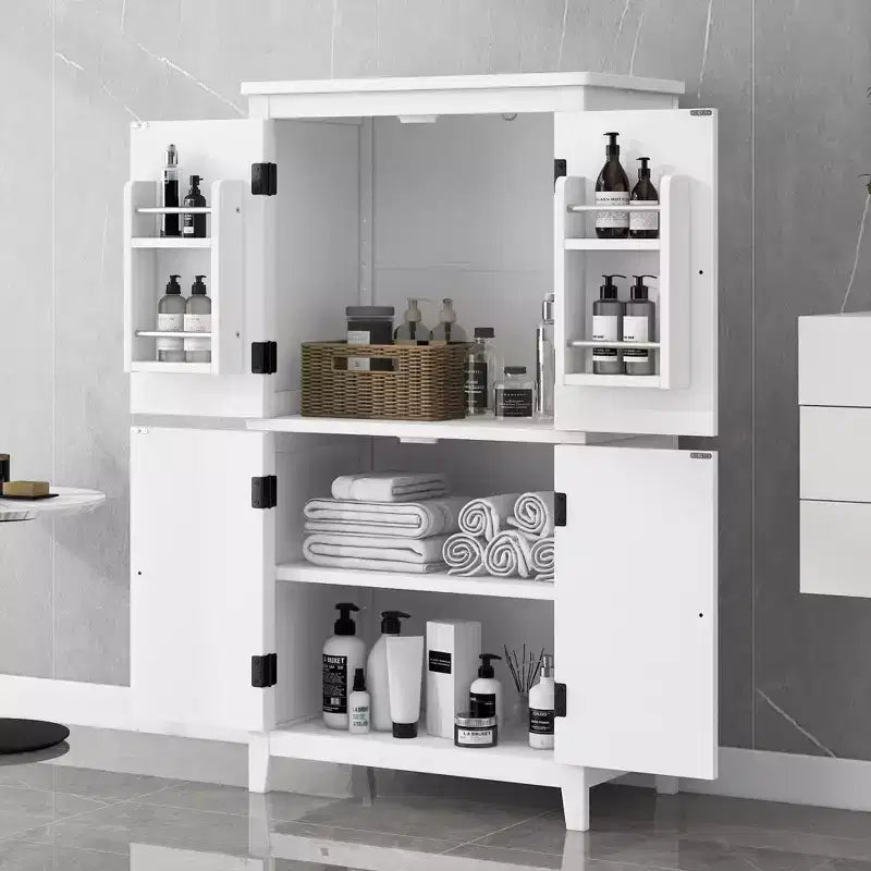 Space-Saving Bathroom Floor Storage Cabinet with Adjustable Shelves and Doors