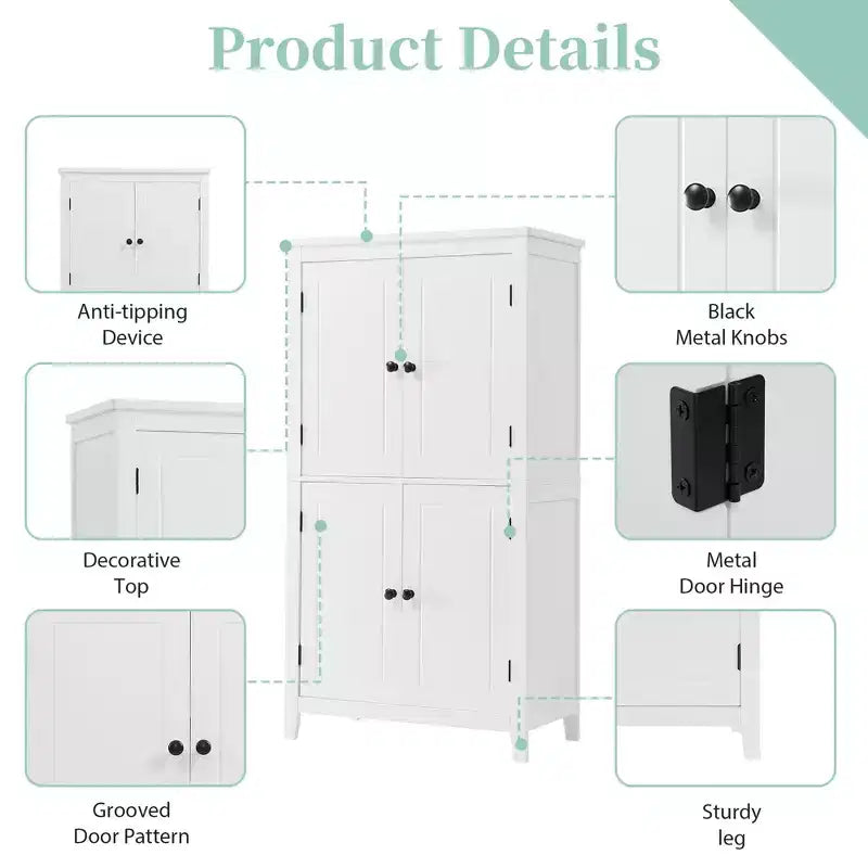 Space-Saving Bathroom Floor Storage Cabinet with Adjustable Shelves and Doors