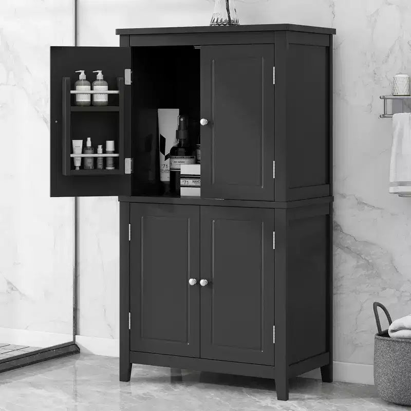Space-Saving Bathroom Floor Storage Cabinet with Adjustable Shelves and Doors